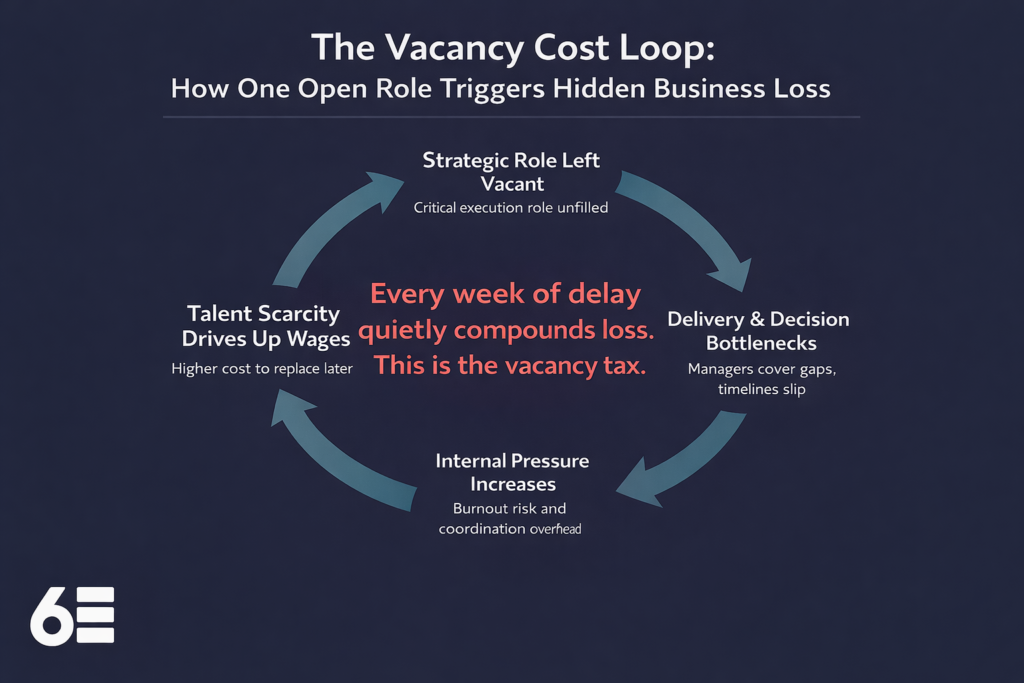 Visual loop showing cost of vacant senior roles in productivity loss and delivery delays